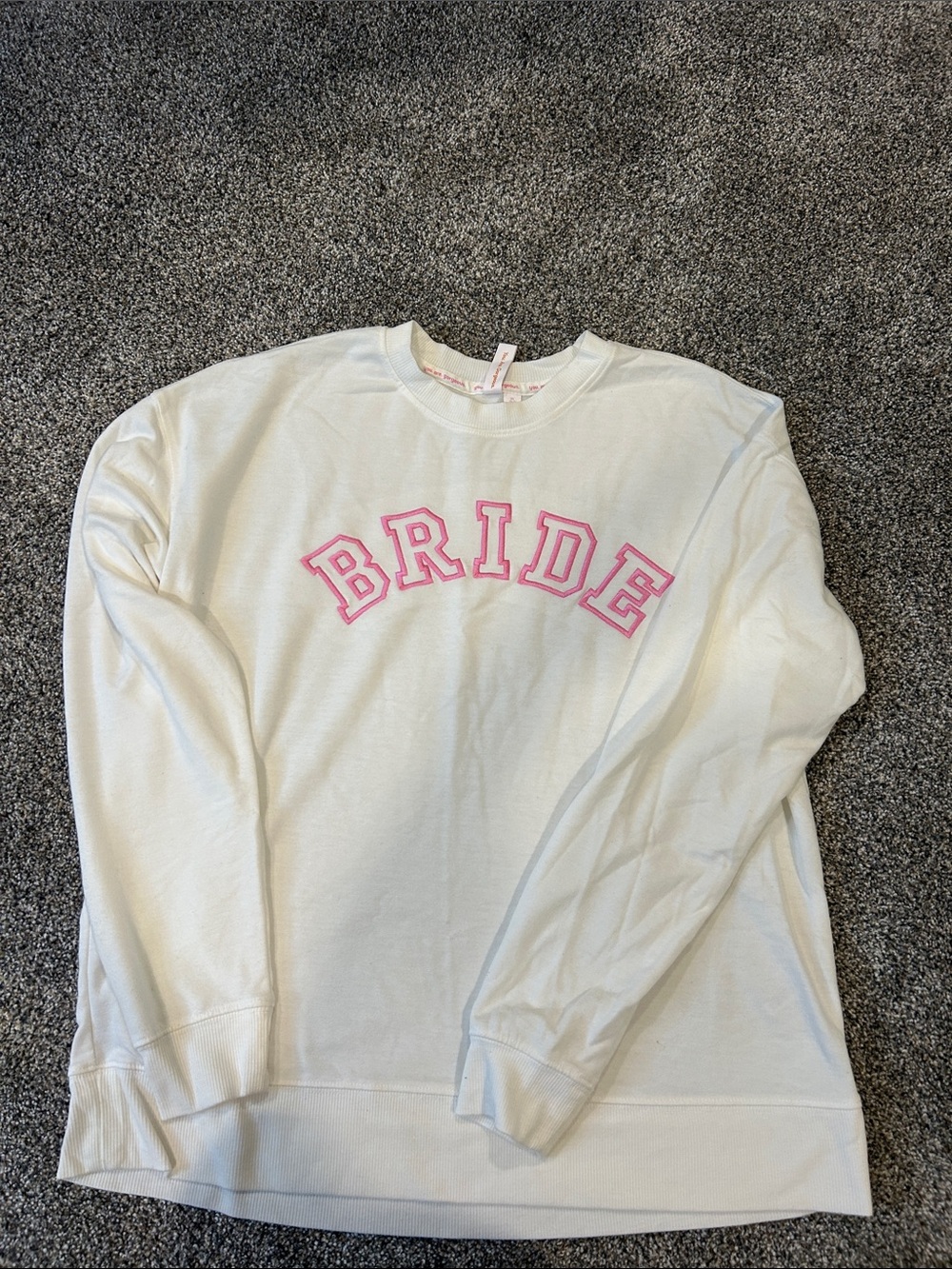White 'Bride' Pullover Sweatshirt with Pink Lettering
